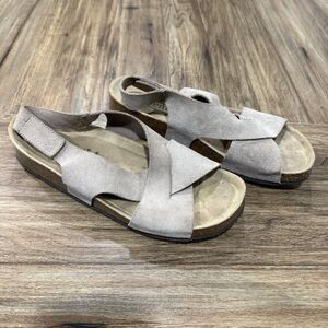 Autenti Made In Spain Suede Ivory Tan Sandals Size 40 Slingback Wedge Sandals